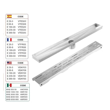 Lineær Bruseafløb, Rustfrit Stål, Aftageligt Dæksel