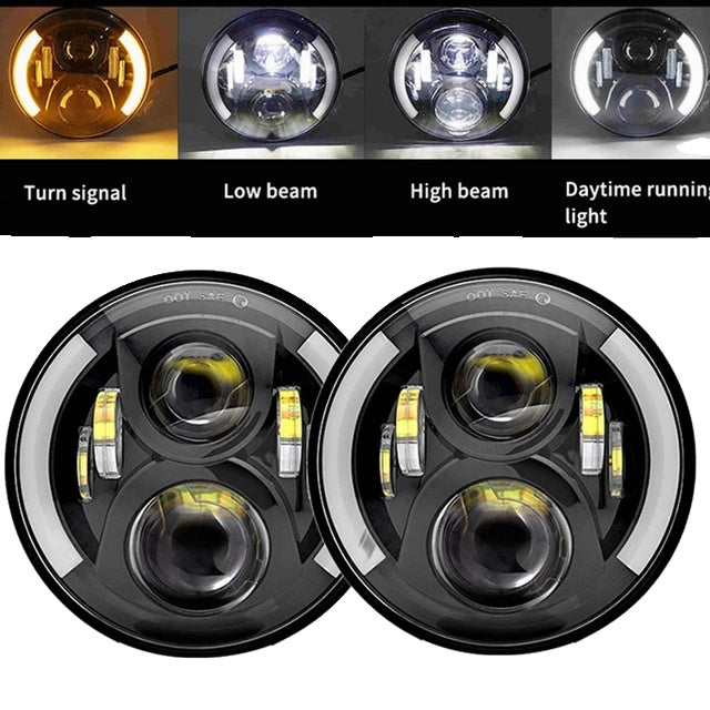 Jeep Wrangler LED-forlygter, 7 tommer, høj/lav stråle