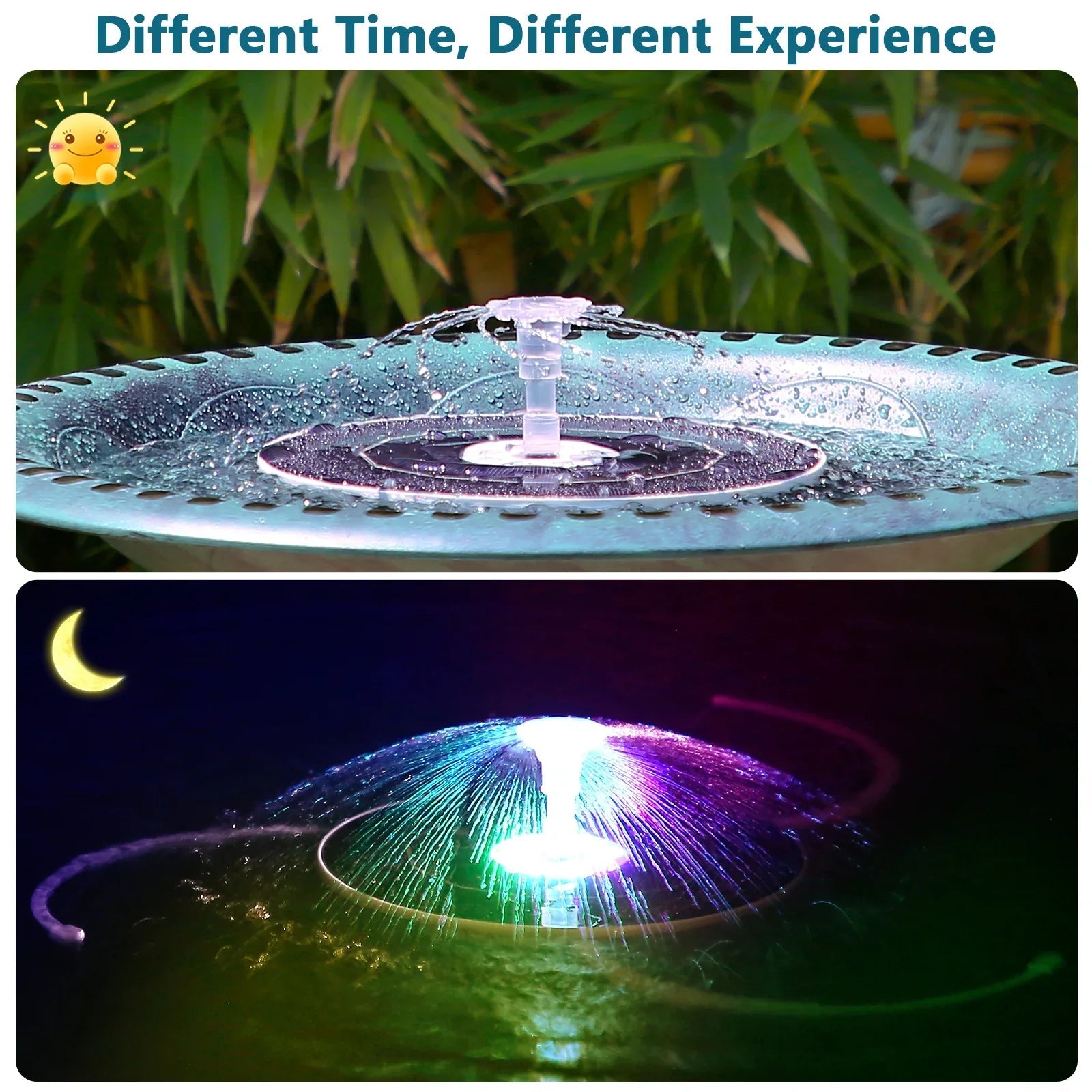 AquaGlow Fountain | Solar Springbrunnen mit LED-Beleuchtung | 16 Düsen & 5000mAh Akku 2