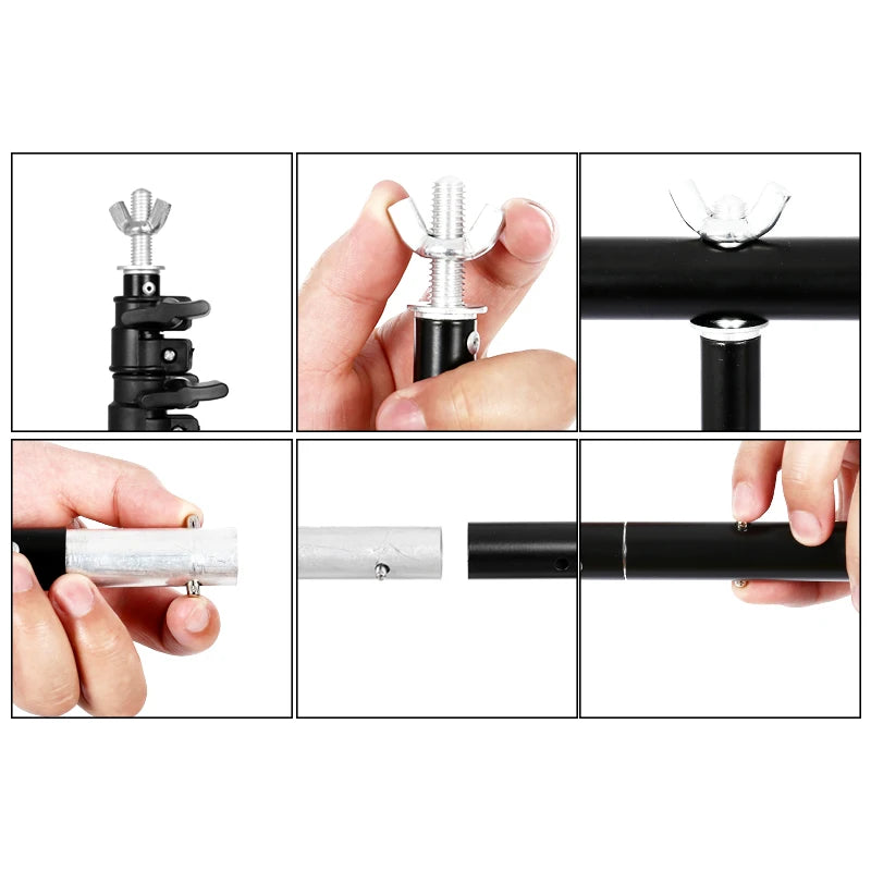 Fotografi baggrundsstativ, justerbart støttesystem, kompatibilitet med non-woven muslin.