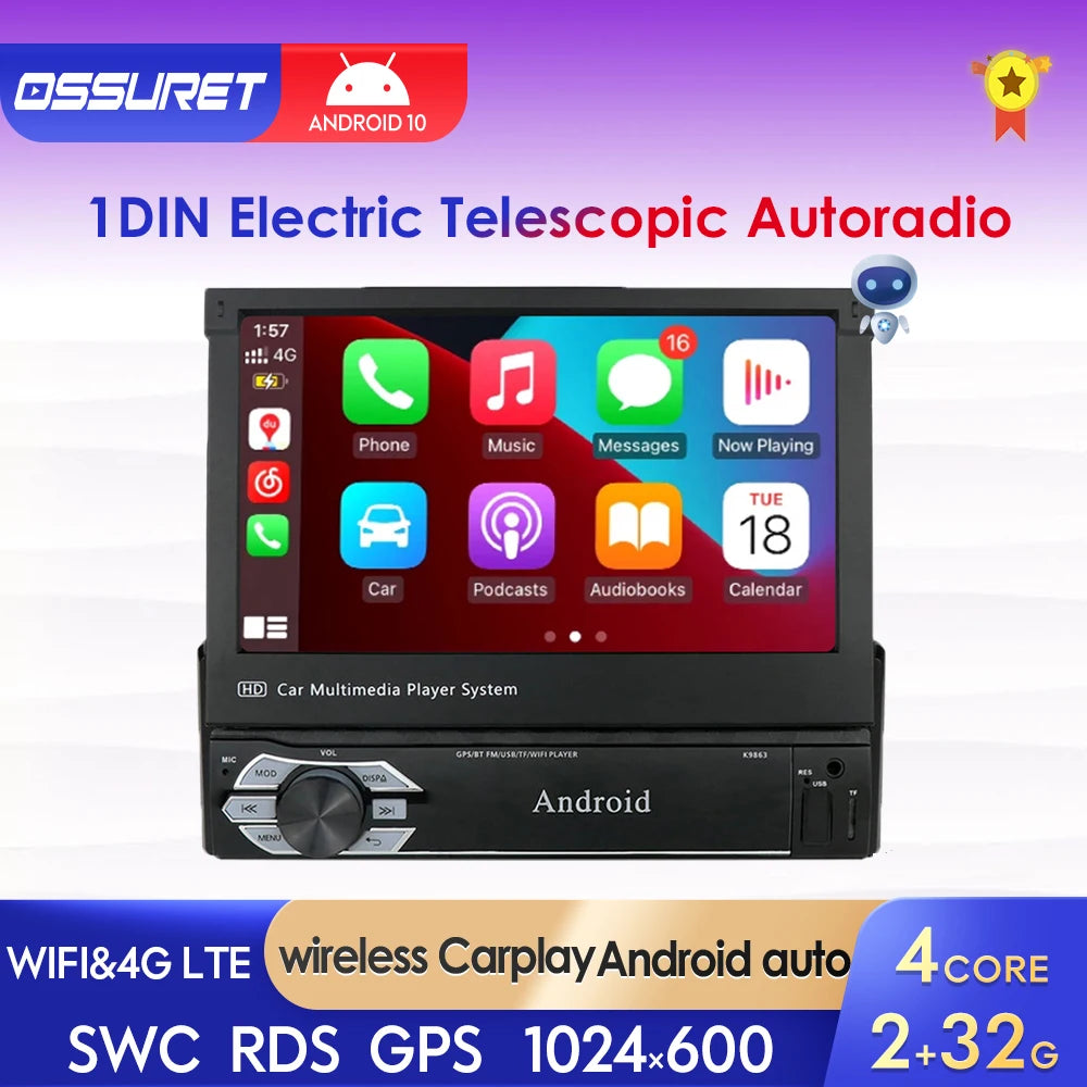 Android Autoradio Player, 1din, Carplay RDS