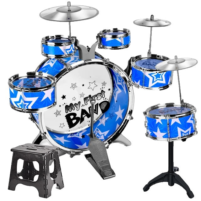 Kids Drum Set, 6-Piece, Folding Step Stool, Cymbal Pedal