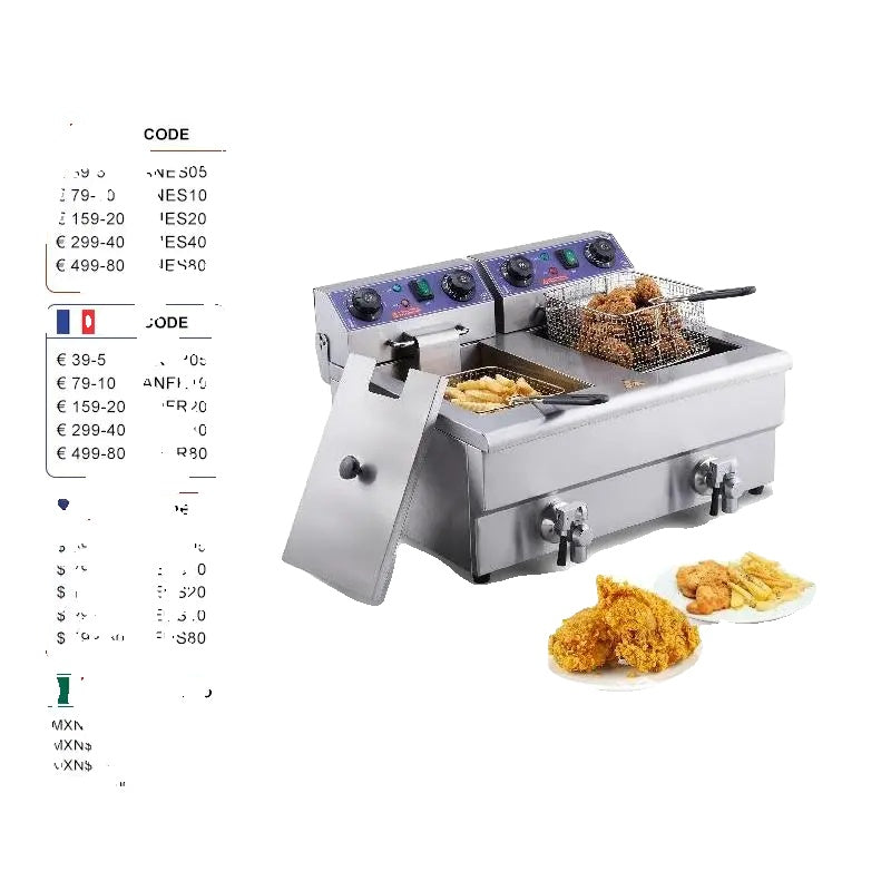 Commercial Electric Deep Fryer, Dual Tanks, Stainless Steel Countertop