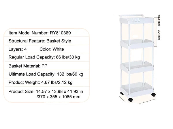 Rollende kar, 4 niveaus, multifunctioneel, zwart