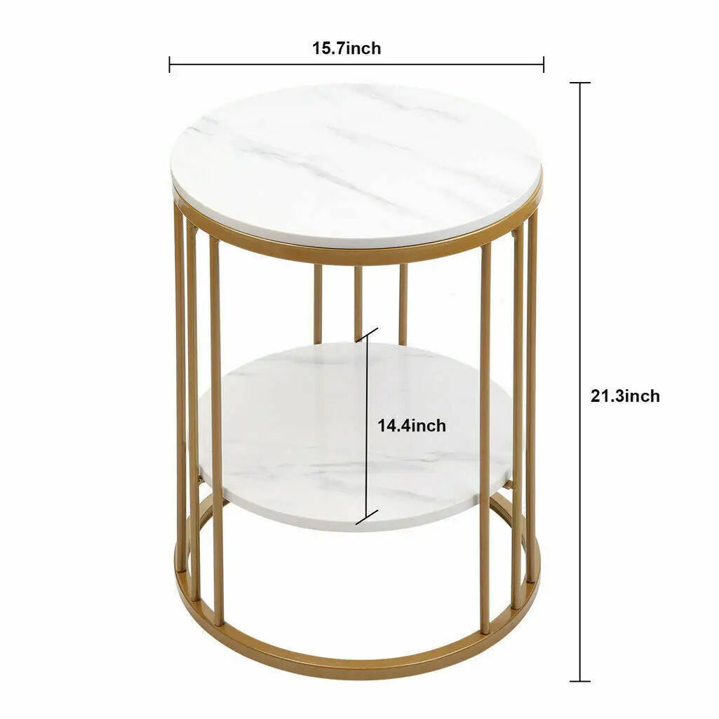 White Marble Side Table, 2-Tier Design, Jewellery Storage