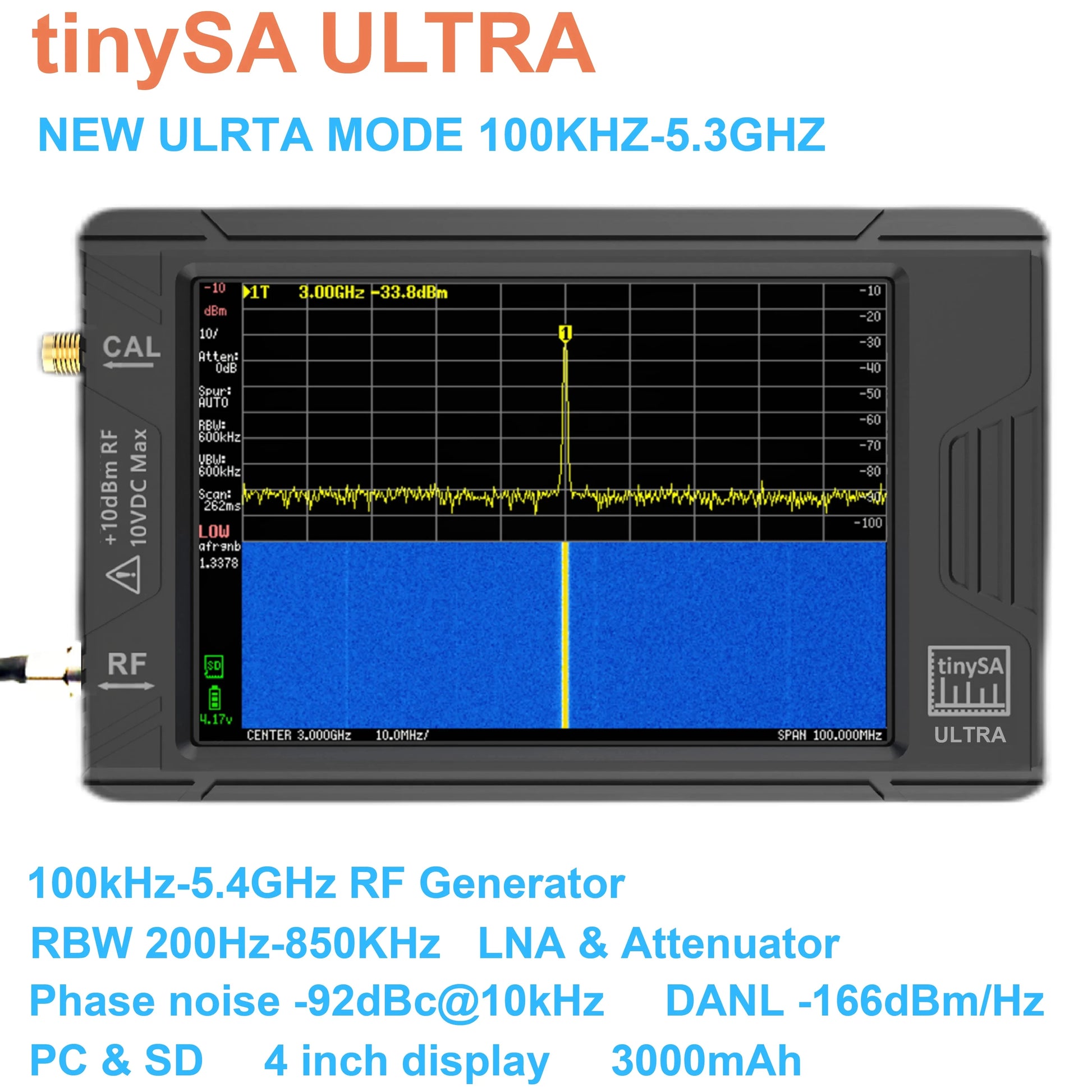 Handheld Spectrum Analyzer, Portable, 100KHz to 53GHz Coverage, 32GB Card Included