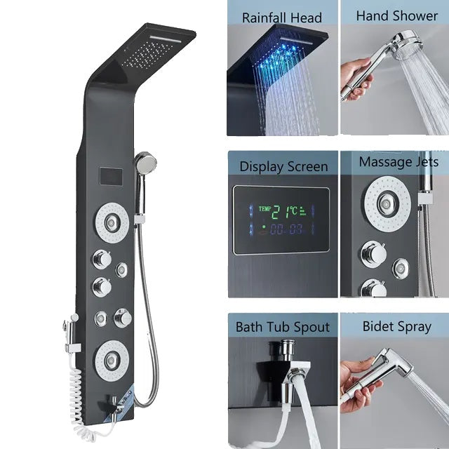 LED Shower Faucet, Digital Display, Waterfall Shower Head