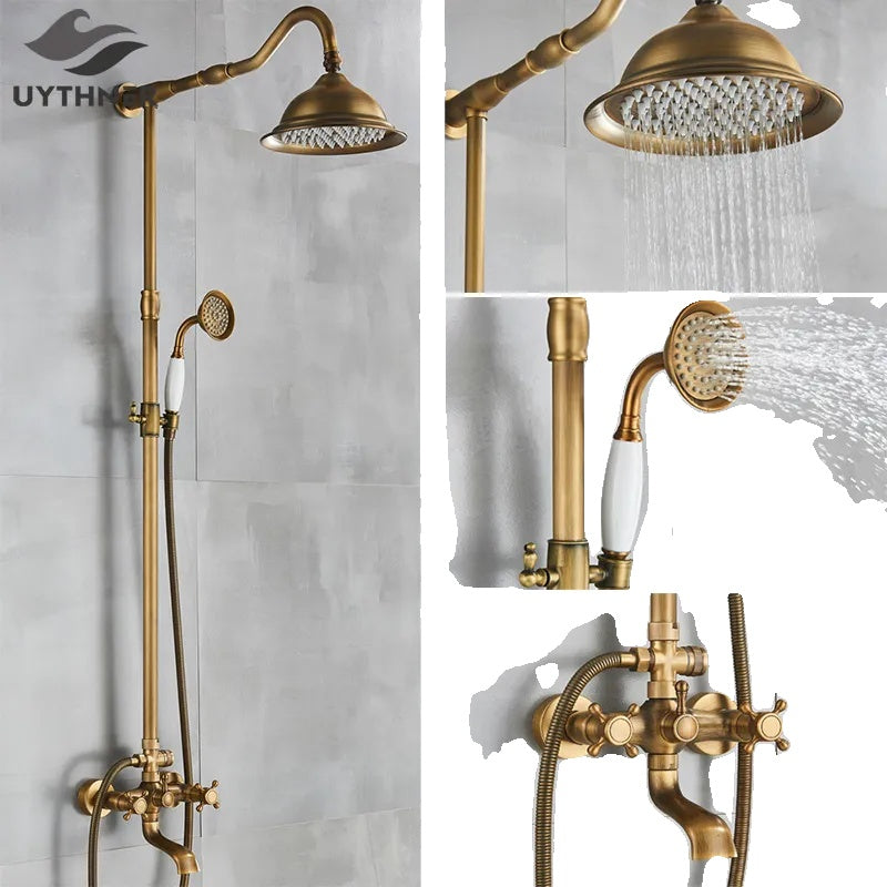 Bathroom Shower Set, Antique Brass, Wall Mounted