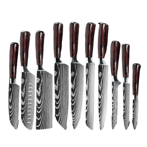 10-pieces Damascus Kitchen Knife Set, Stainless Steel, Japanese Santoku Knife