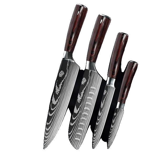 10-pieces Damascus Kitchen Knife Set, Stainless Steel, Japanese Santoku Knife