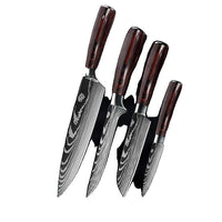 10-pieces Damascus Kitchen Knife Set, Stainless Steel, Japanese Santoku Knife