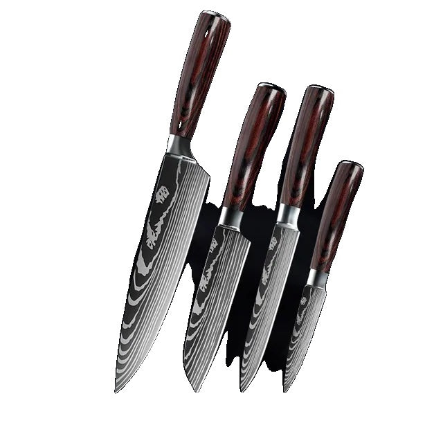 10-pieces Damascus Kitchen Knife Set, Stainless Steel, Japanese Santoku Knife