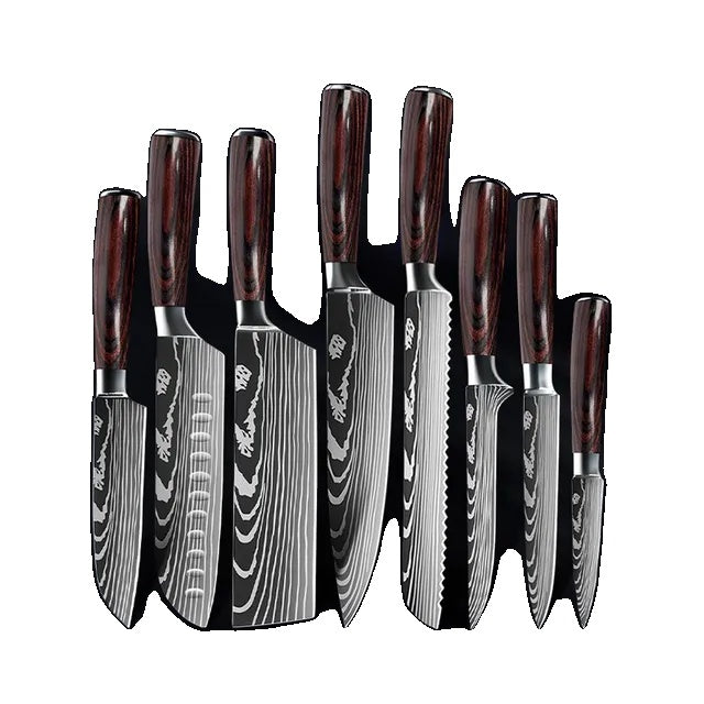 10-pieces Damascus Kitchen Knife Set, Stainless Steel, Japanese Santoku Knife