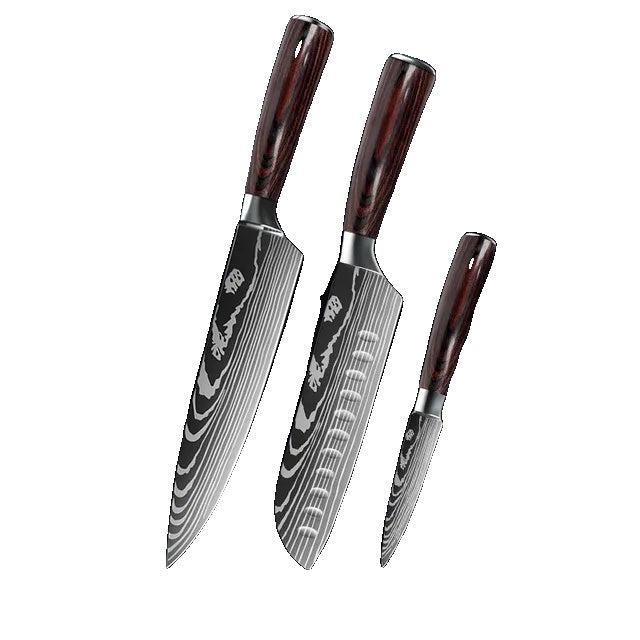 10-pieces Damascus Kitchen Knife Set, Stainless Steel, Japanese Santoku Knife