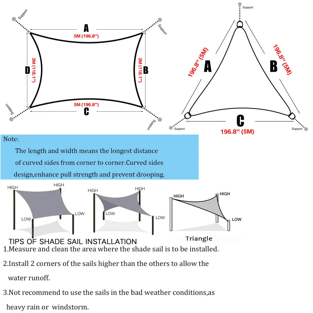 Shade Sail Shelter, Anti-UV Protection, Waterproof