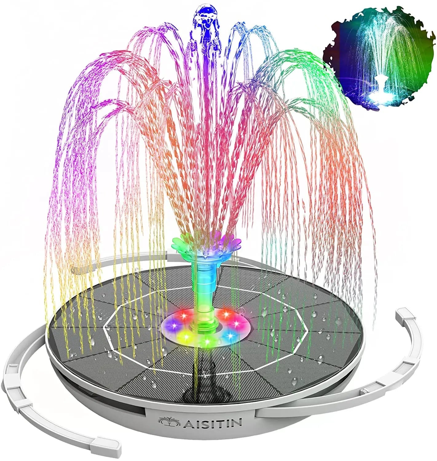 AquaGlow Fountain | Solar Springbrunnen mit LED-Beleuchtung | 16 Düsen & 5000mAh Akku 1