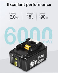 Rechargeable Battery Compatible with Makita, 6.0Ah, Lithium-ion Cell