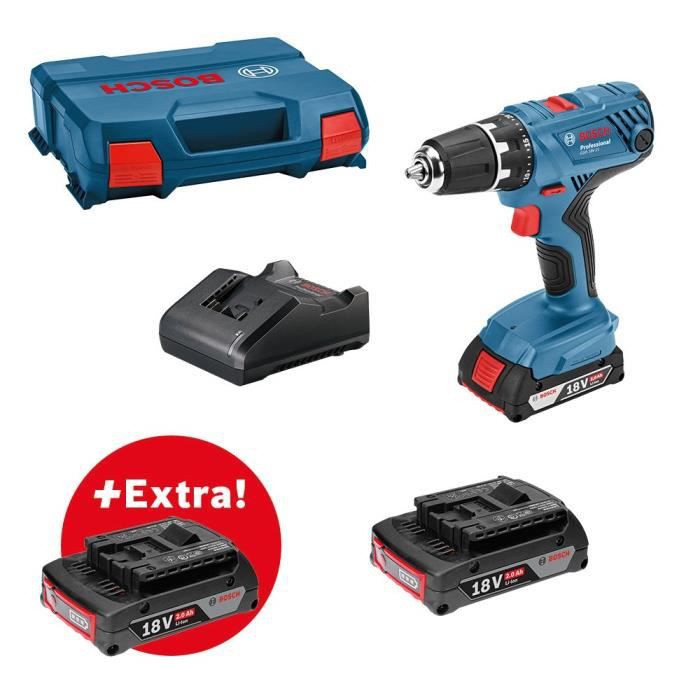 Bosch Professional GSR 18V-21 + 3 accu's GBA 18V 2.0Ah + oplader Gal 18V-20, geleverd in L-Case-0615990L888888