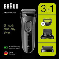 BRAUN SERIE 3 SCHEREN & STIJLEN 3000BT Elektrische Scheerapparaat met Baardtrimmer - Zwart