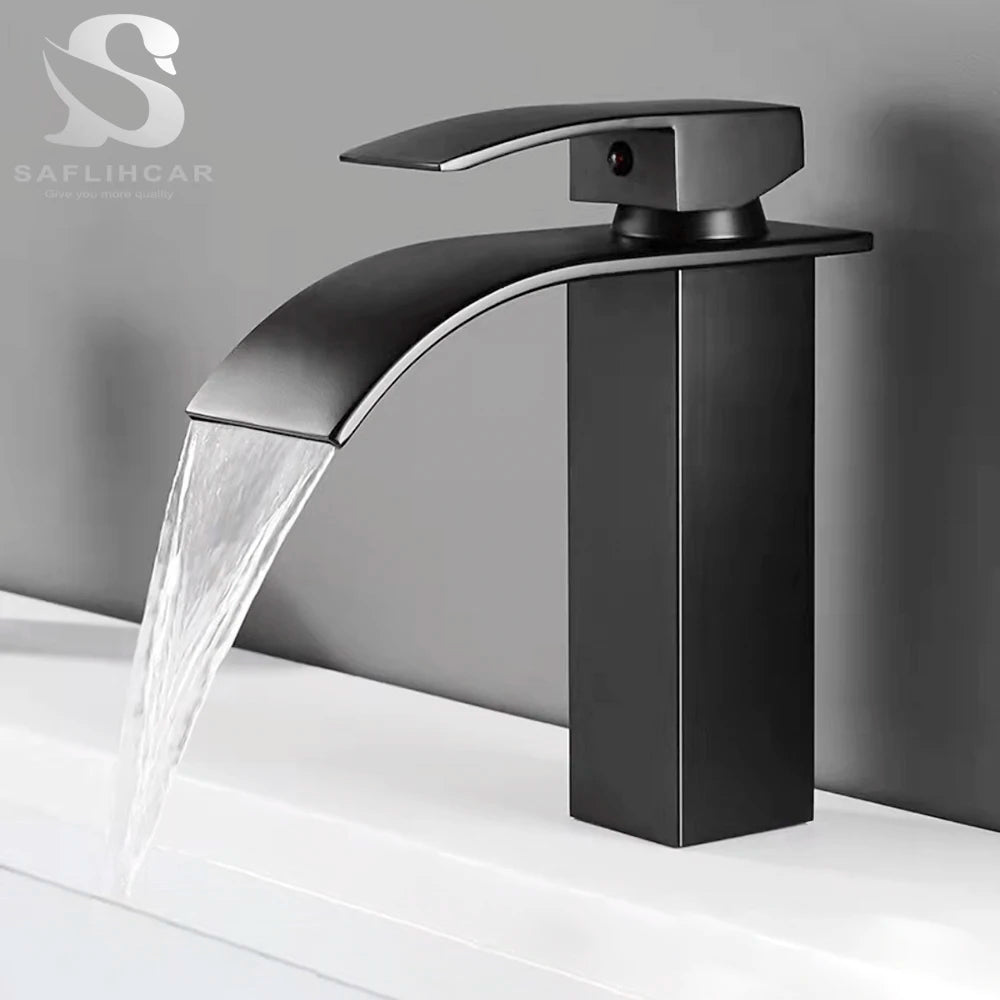 Basin Sink Faucet, Waterfall Design, Deck Mounted