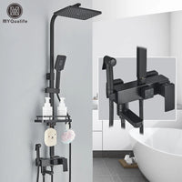 Shower Faucet Set, Rainfall Bathtub Tap, Bathroom Shelf