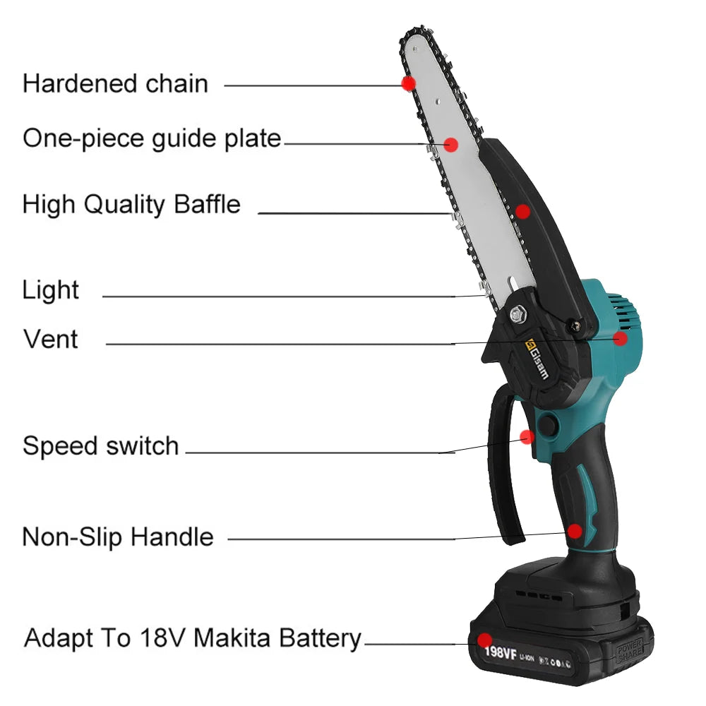 Electric Chainsaw, 8 Inch, Rechargeable