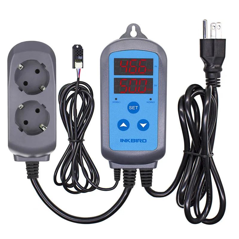 Digital Temperatur- og Fugtighedsregulator, Forudkablet, Dobbelt Trin