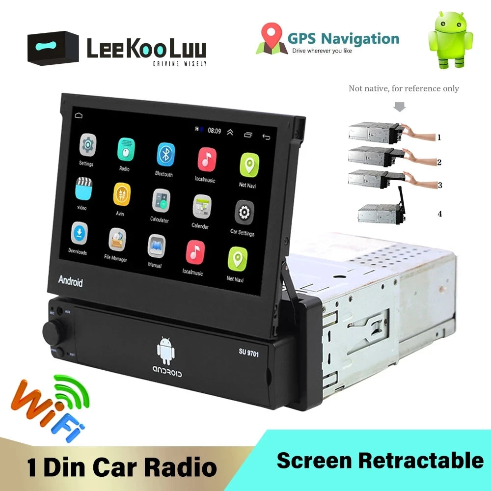 Android Car Radio, 7 Inch Retractable Touch Screen, GPS