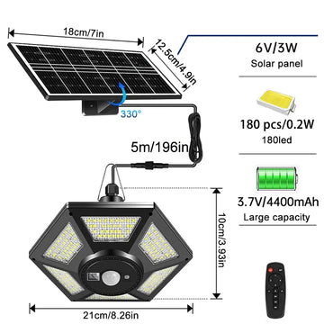 Lumitor Solar Hängelampe | Mit Fernbedienung & 360° Licht | 228 LEDs & 4400mAh Akku | IP65 Außen & Innen 0