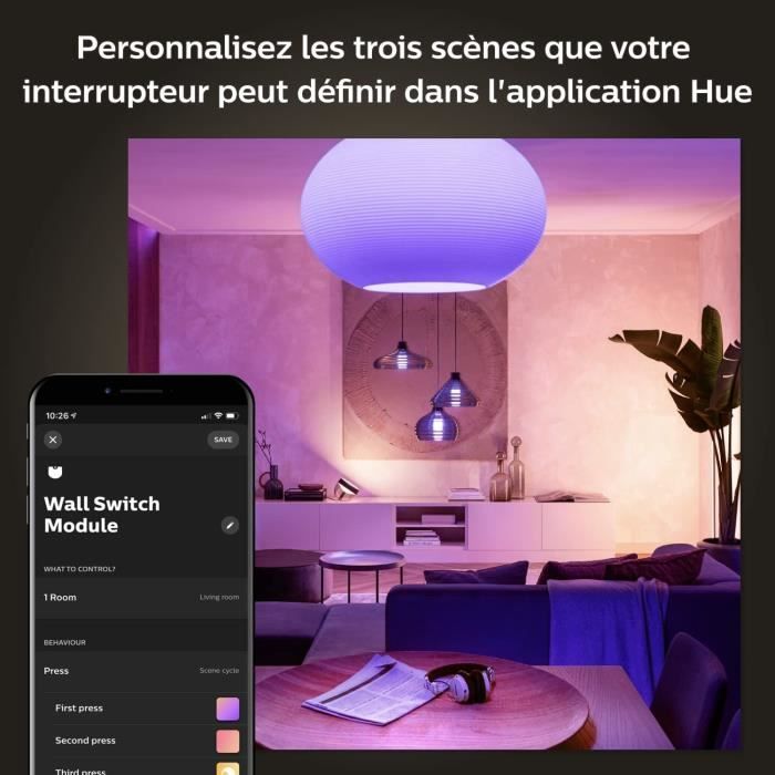 Philips Hue Wand schakelmodule, 2, wit pakket werkt met Alexa, Google Assistant en Apple Homekit