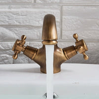 Bathroom Basin Faucet, Antique Brass, Dual Handles