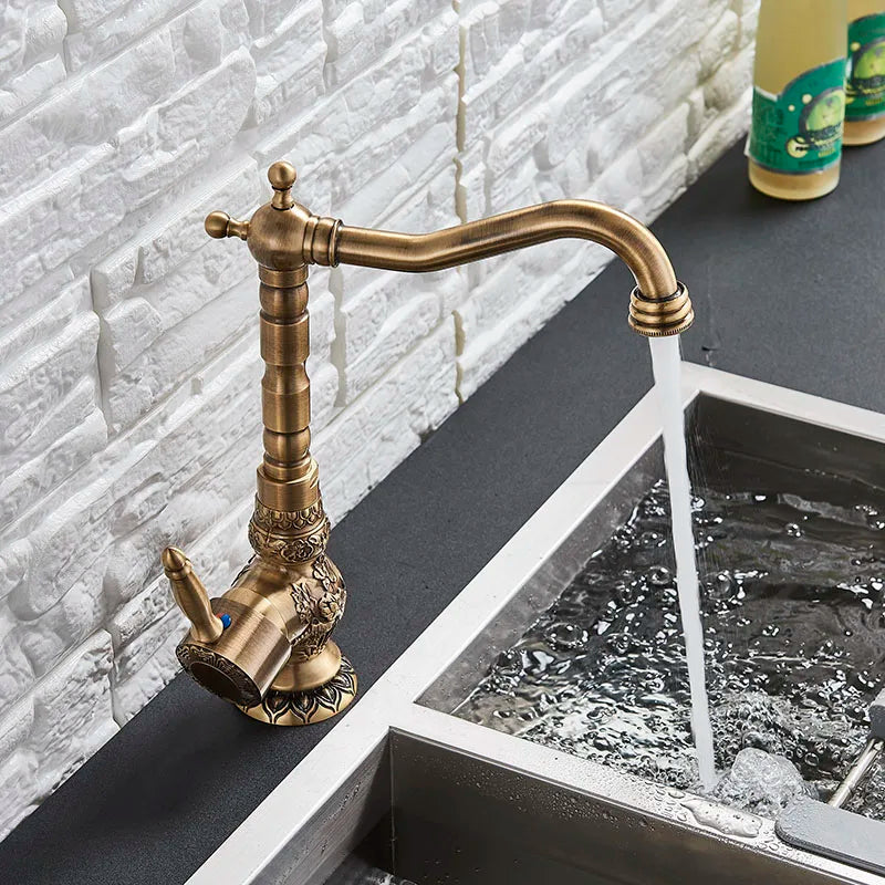 Bathroom Faucet, Antique Brass, 360 Rotation