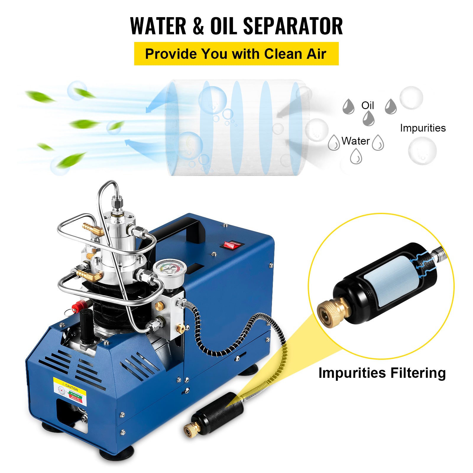 High Pressure PCP Air Compressor Pump, 4500PSI, Oil/Water Separator, Water Cooling System