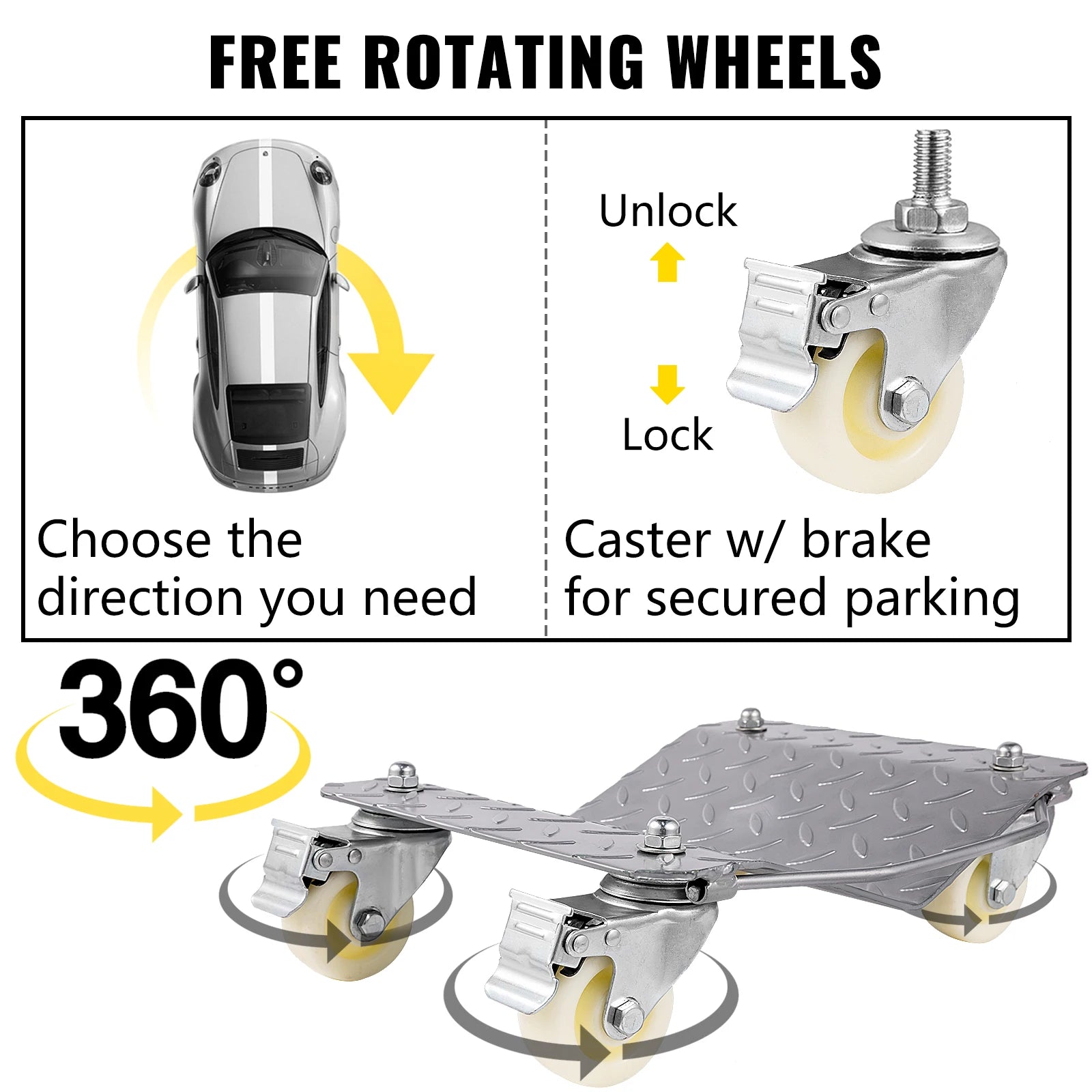 Trolley Dolly, 4 Swivel Wheels, 1500 lbs Weight Capacity