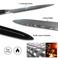 10-pieces Damascus Kitchen Knife Set, Stainless Steel, Japanese Santoku Knife