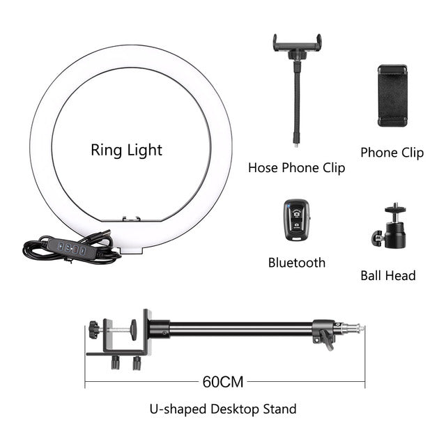 LED Ring Light, Bluetooth Fjernbetjening, Stativ