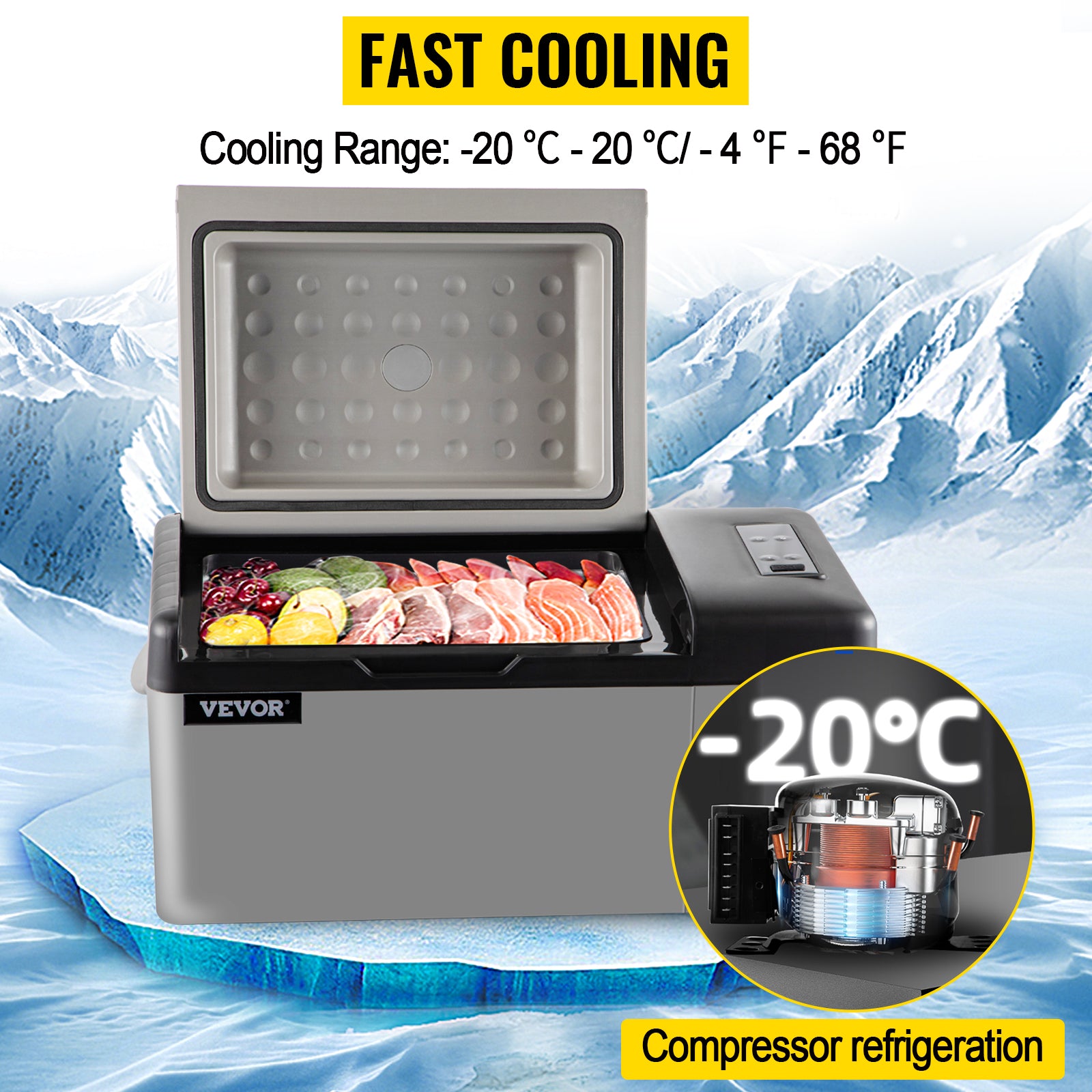 Bilkøleskab Mini Kølefryser - LED Display, Efficient Cooli
