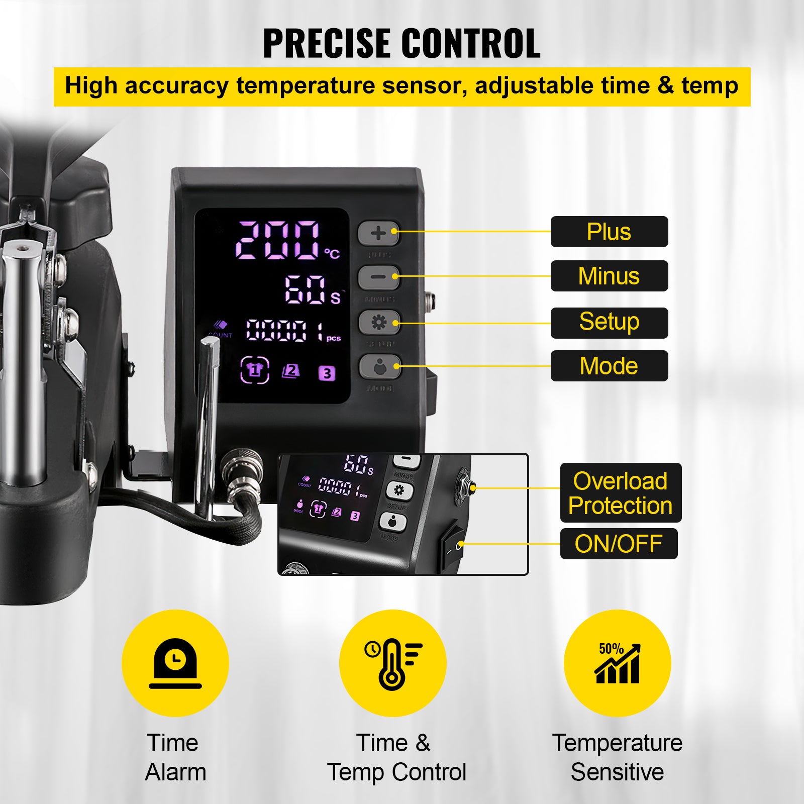 Varmepresser, Digital Display, Justerbart Tryk