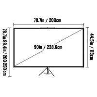 90" stativ projektorskærm 16:9 4K HD - 160° betragtningsvinkel, aluminiumsstativ