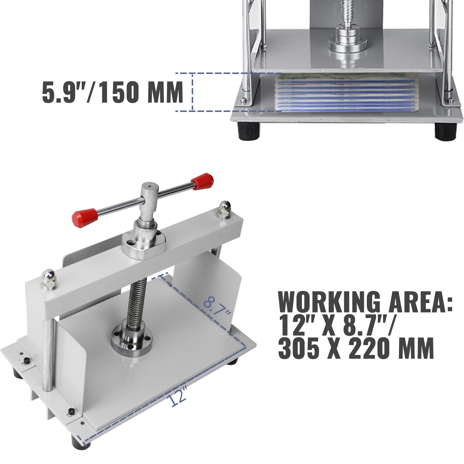 Bogbinderpressemaskine - 12x8,7, 3306 lbs tryk, skridsikre fodpuder