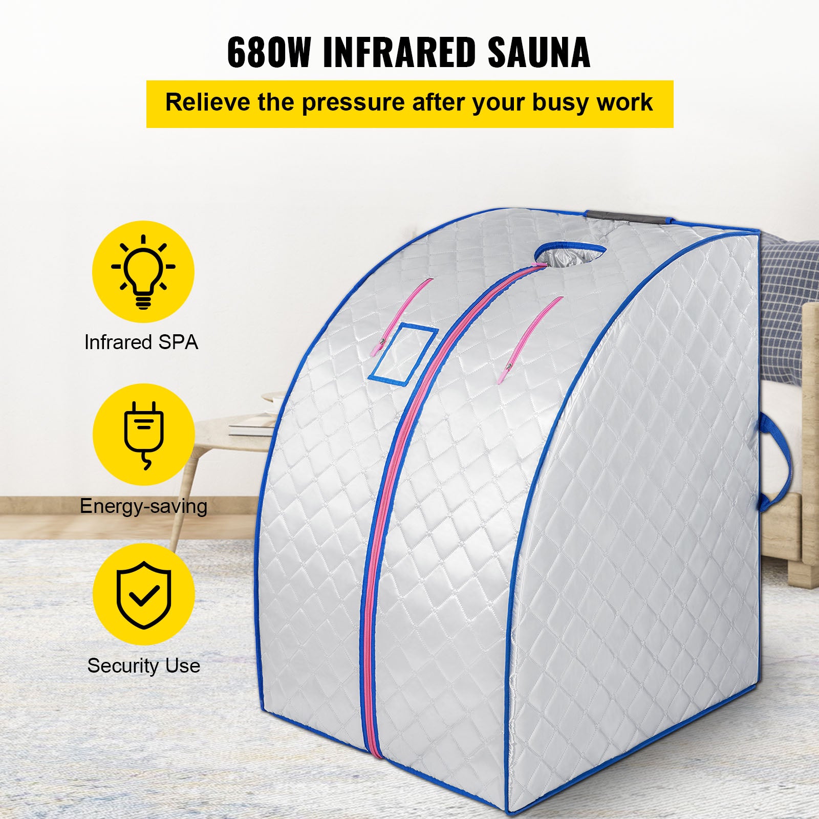 Portable Infrared Sauna, with Heating Foot Pad and Portable Chair, 680W