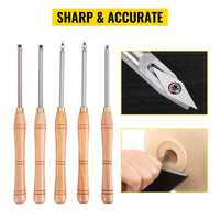 Wood Turning Chisel Set, High Speed Steel Blades, Aluminum Alloy & Beech Wood Grip